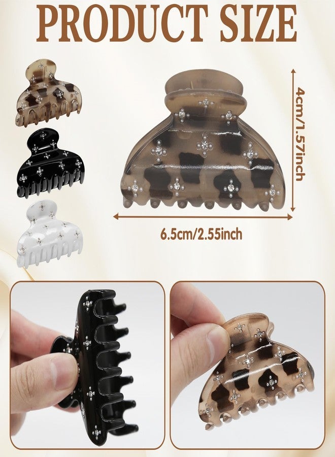 CYUXING 3Pcs Women's Artificial Gemstone Hair Clip, Rhinestone Hair Decorations for Women, Decorative Acrylic Hair Clips Supplies Black, White & Tortoise Suitable for All Hairstyles - Image 2